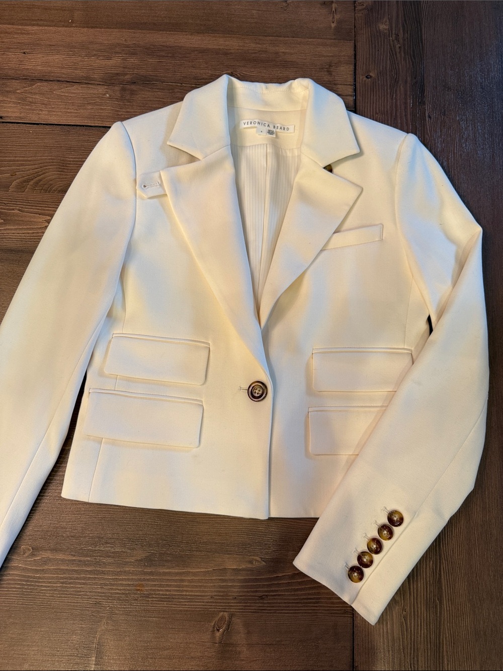 Veronica Beard Cream Cropped Tailored Blazer